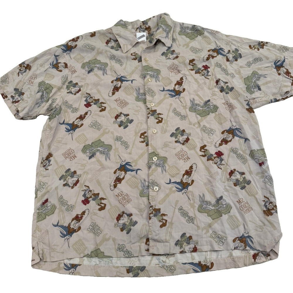 Warner Bros Looney Tunes Shirt Men's L All Over Print Bugs Bunny Taz 90s Style